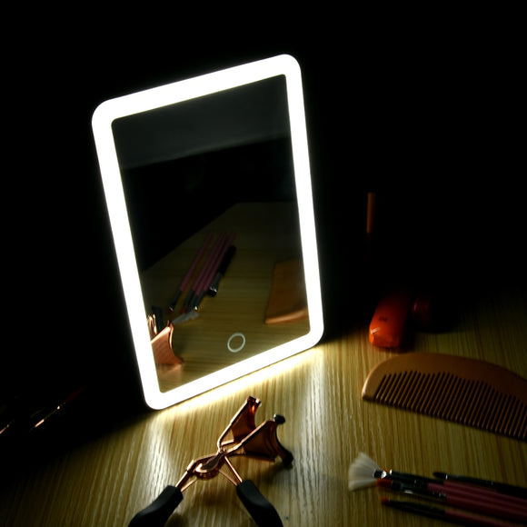 LED Touch Screen Makeup Mirror 180 Degree Rotating Cosmetic Mirror-Jennyhome