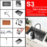 New Black Nanometer 304 Stainless Steel Waterfall Kitchen Sink 3mm Thickness Large Single Slot Above Mount Waterfall Faucet Jennyshome