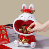 Rabbit Statue Resin 2023 New Year Decorations Storage Box Cute Bunny Statue Organizer Candy Key Bowl Jennyshome