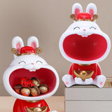 Rabbit Statue Resin 2023 New Year Decorations Storage Box Cute Bunny Statue Organizer Candy Key Bowl Jennyshome